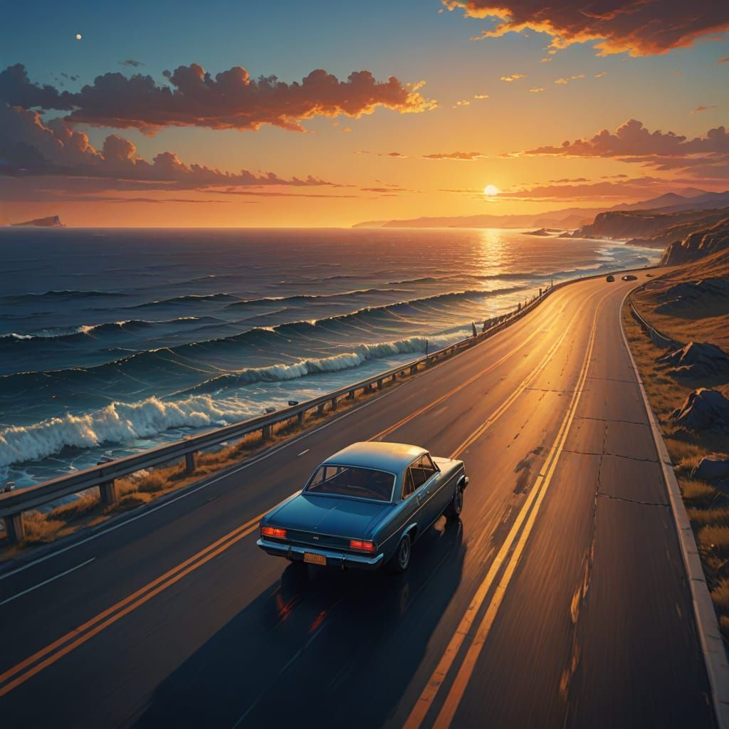 Golden Dawn on Deserted Seaside Highway