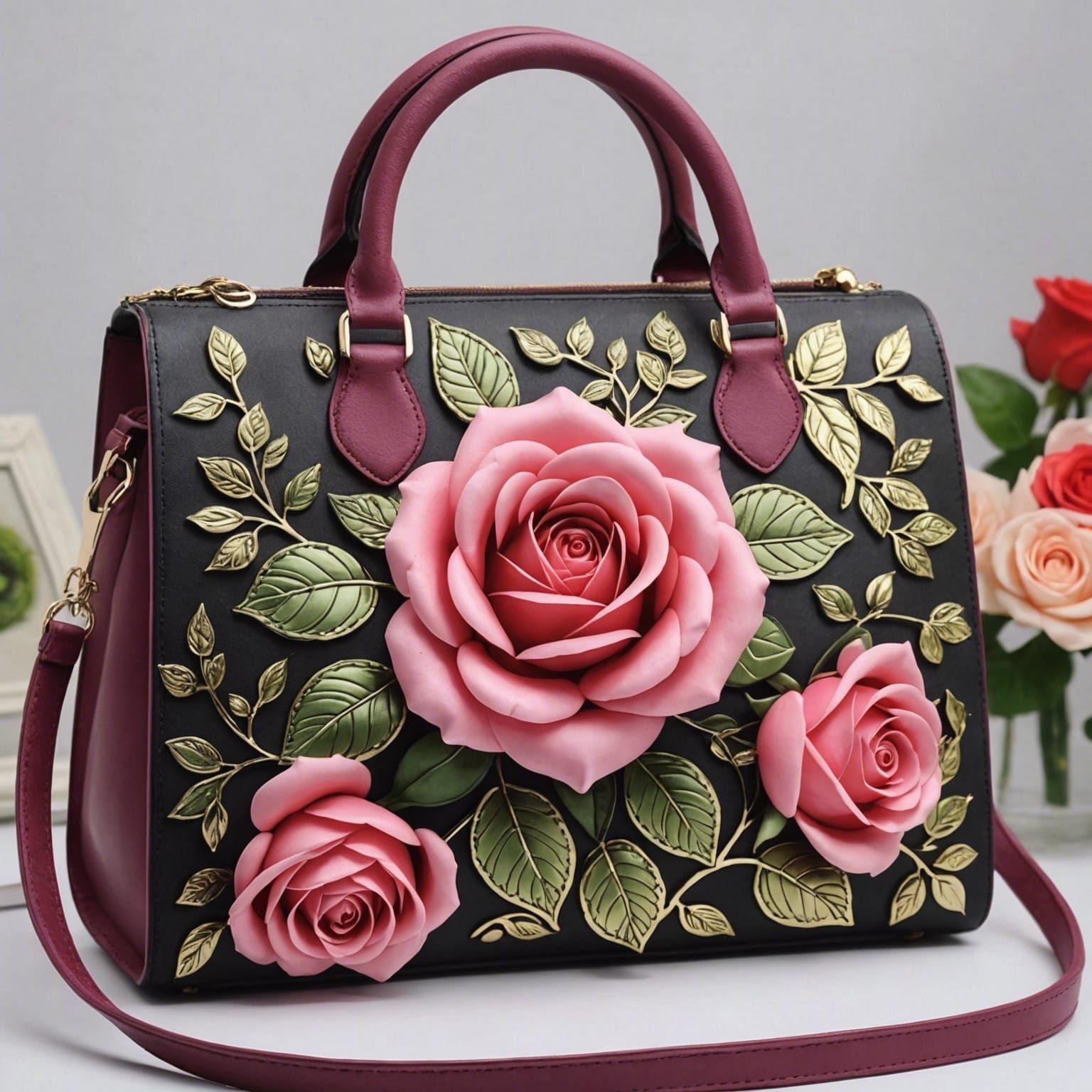 Beautiful Rose Handbag with Floral Design