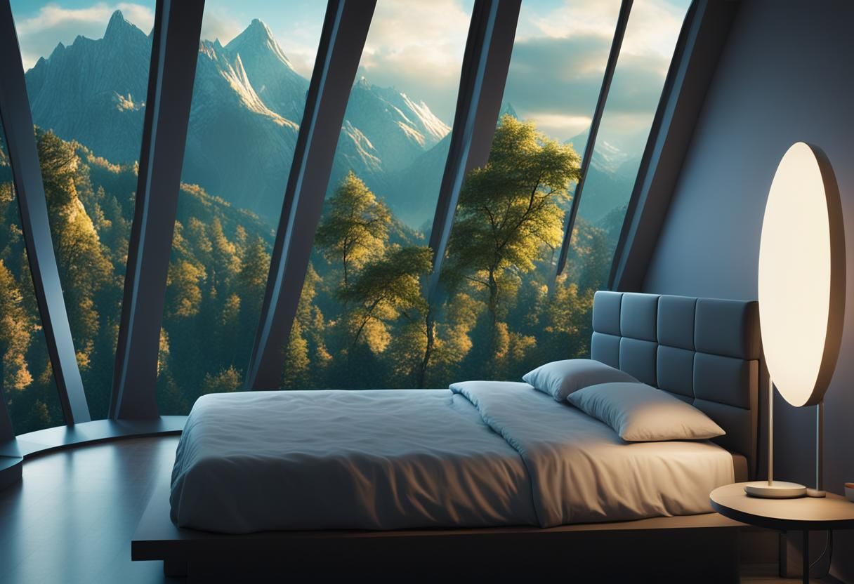 Futuristic Bedroom Overlooking Alien Sci-Fi Landscape