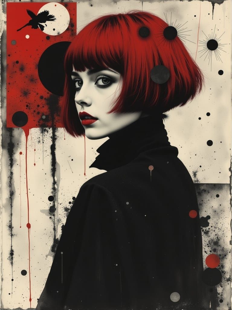 Ethereal Gothic Woman in Charcoal and Watercolour