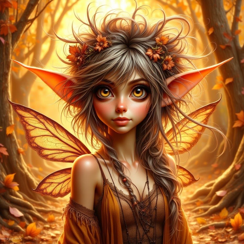 Autumn Pixie with Topaz Eyes in Digital Art