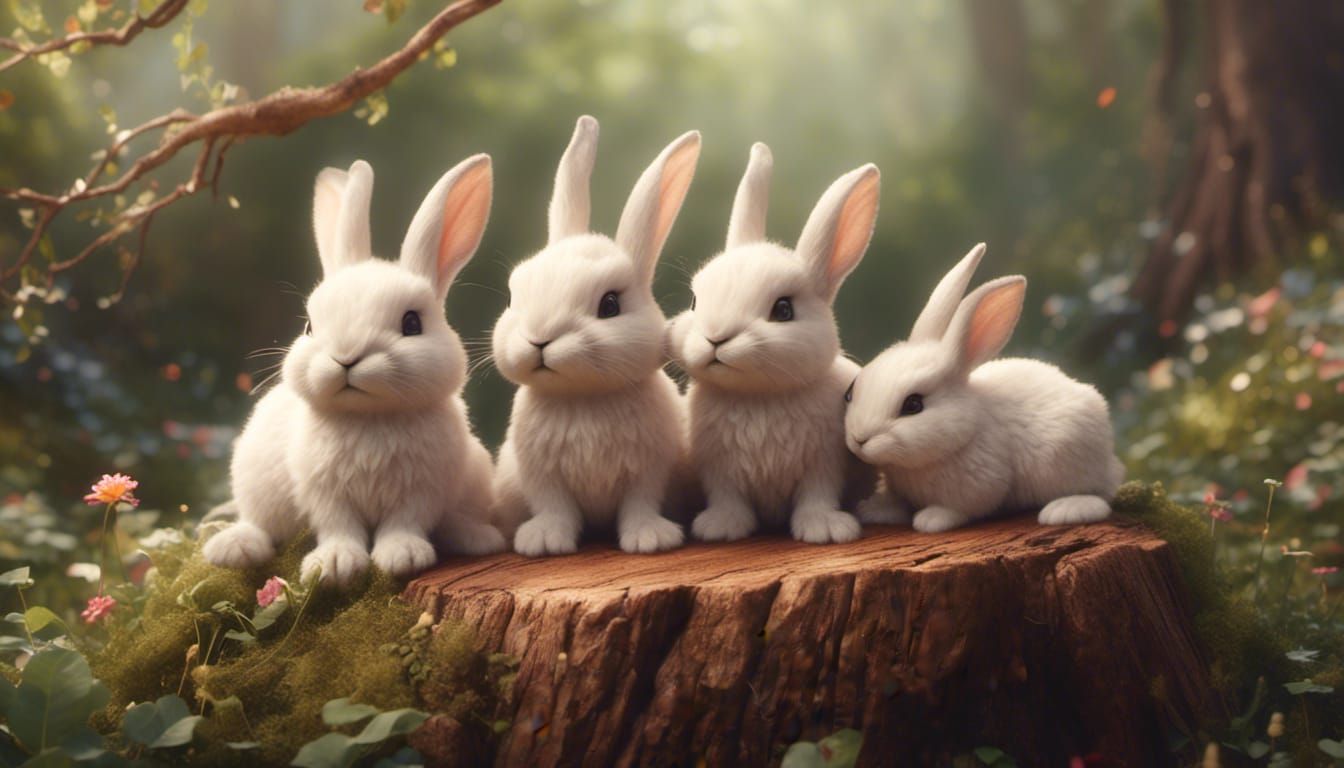 Charming Chibi Rabbits in Ink Wash Painting