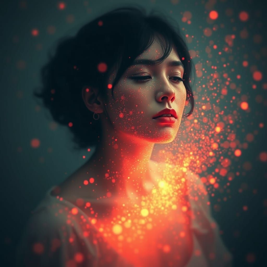 Radiant La Llorona in Pointillist Vortex Collapse