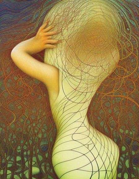 Sunset-Human Hybrid in Glass Forest: Gaudí-Inspired Art