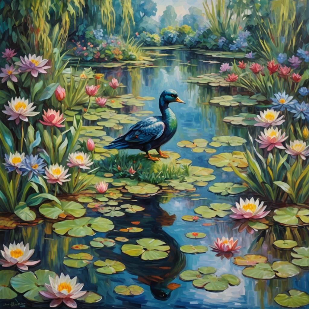 Drake in Monet-Inspired Garden Painting
