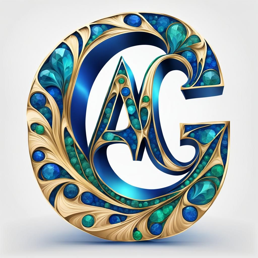 Abstract Blue Velvet & Gold Emerald Fractal Logo