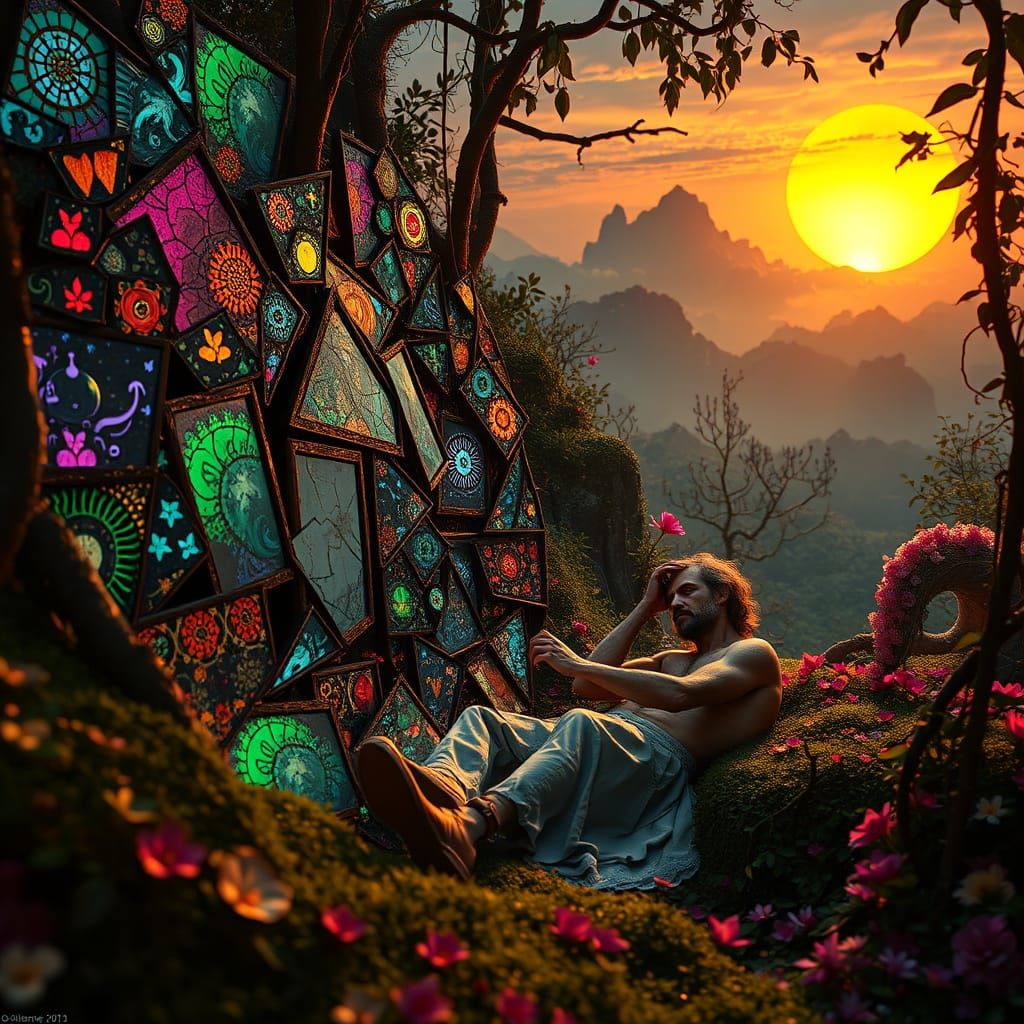 Shaman in Musical Labyrinth: Bioluminescent Fantasy Art