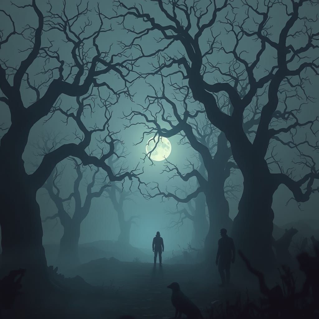 Mysterious Figure in a Haunting, Futuristic Landscape
