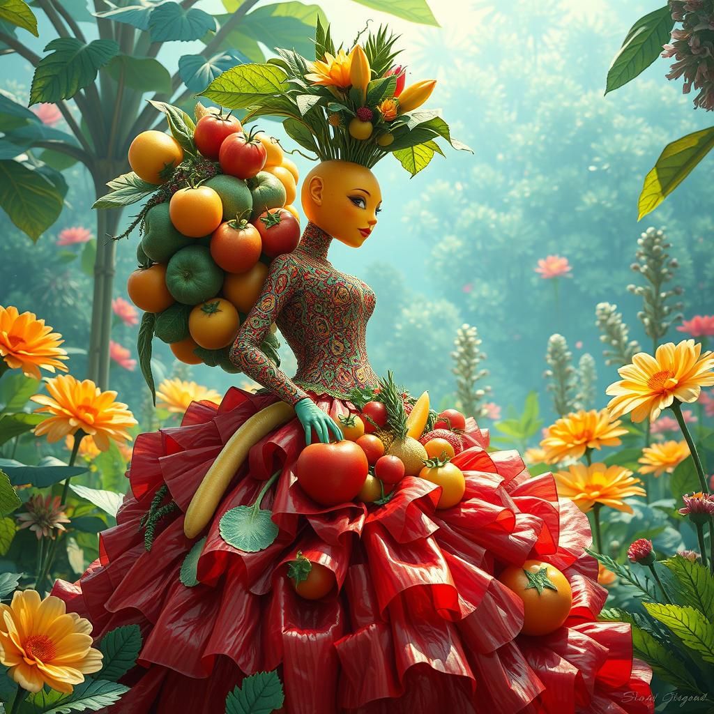 Anthropomorphic Fruits and Vegetables in Botanical Garden
