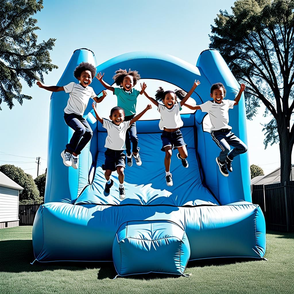 Children Jumping in Bouncy House Coloring Page