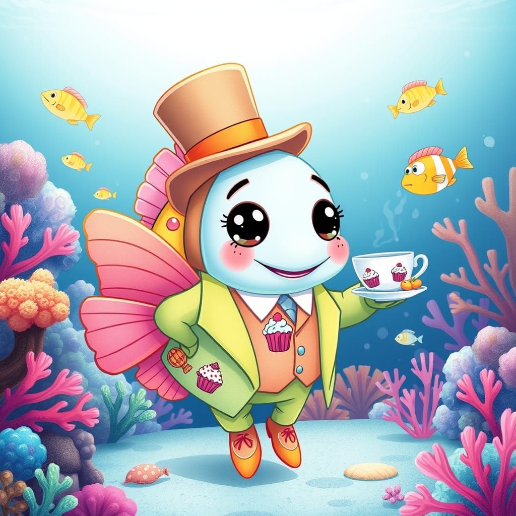 For the "Life Beneath the Waves" challenge, imagine a cute, anthropomorphic anglerfish wearing a tiny top hat and a colo...