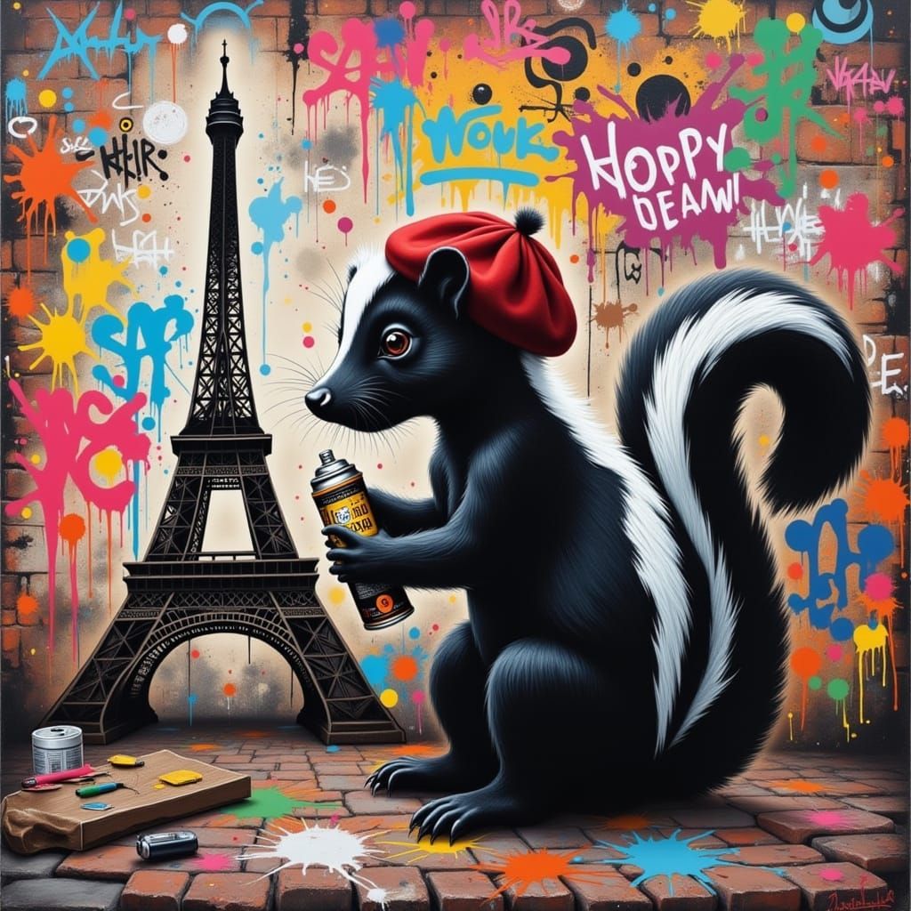 Pepé Le Pew Skunk Graffiti Artist Paints Eiffel Tower