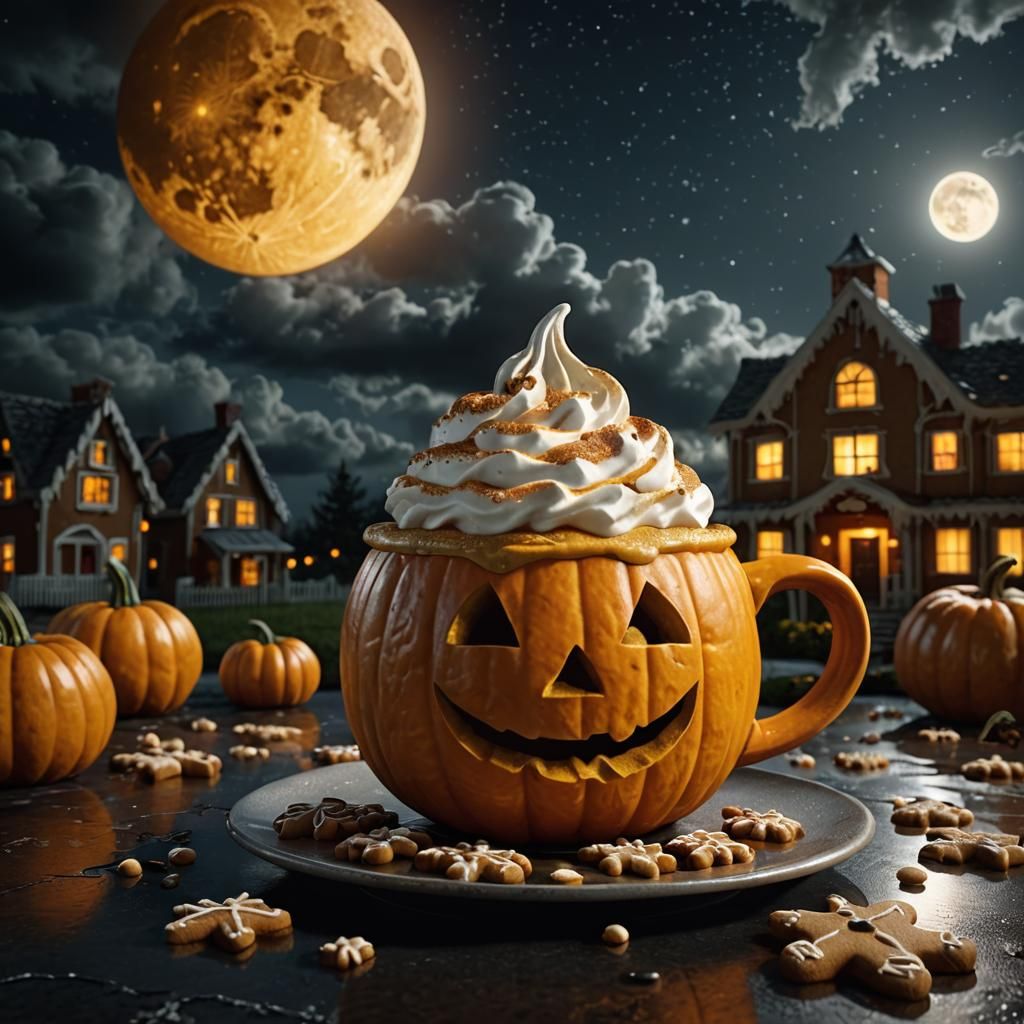 Pumpkin Spice Latte in a Pumpkin, 3D Render