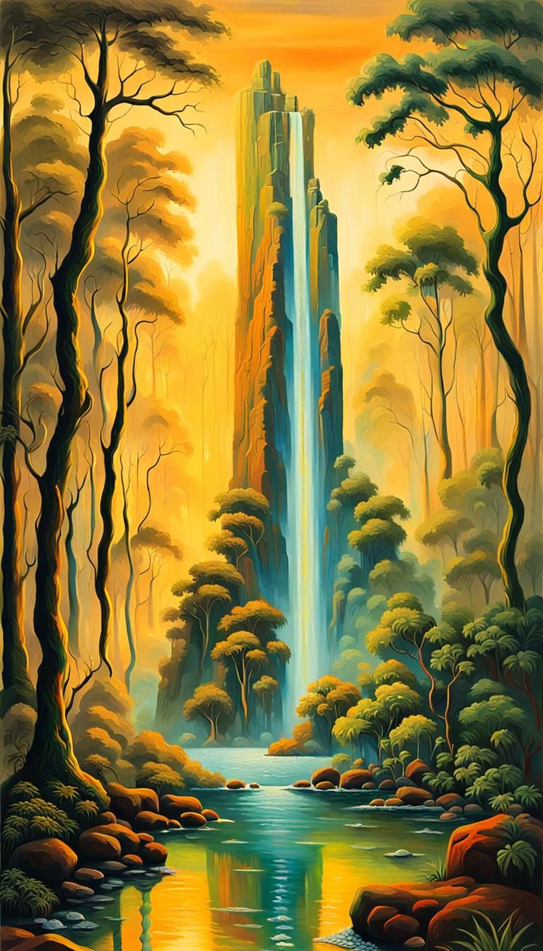 Ancient Amazonian Monolith in Vibrant Oil Painting Style