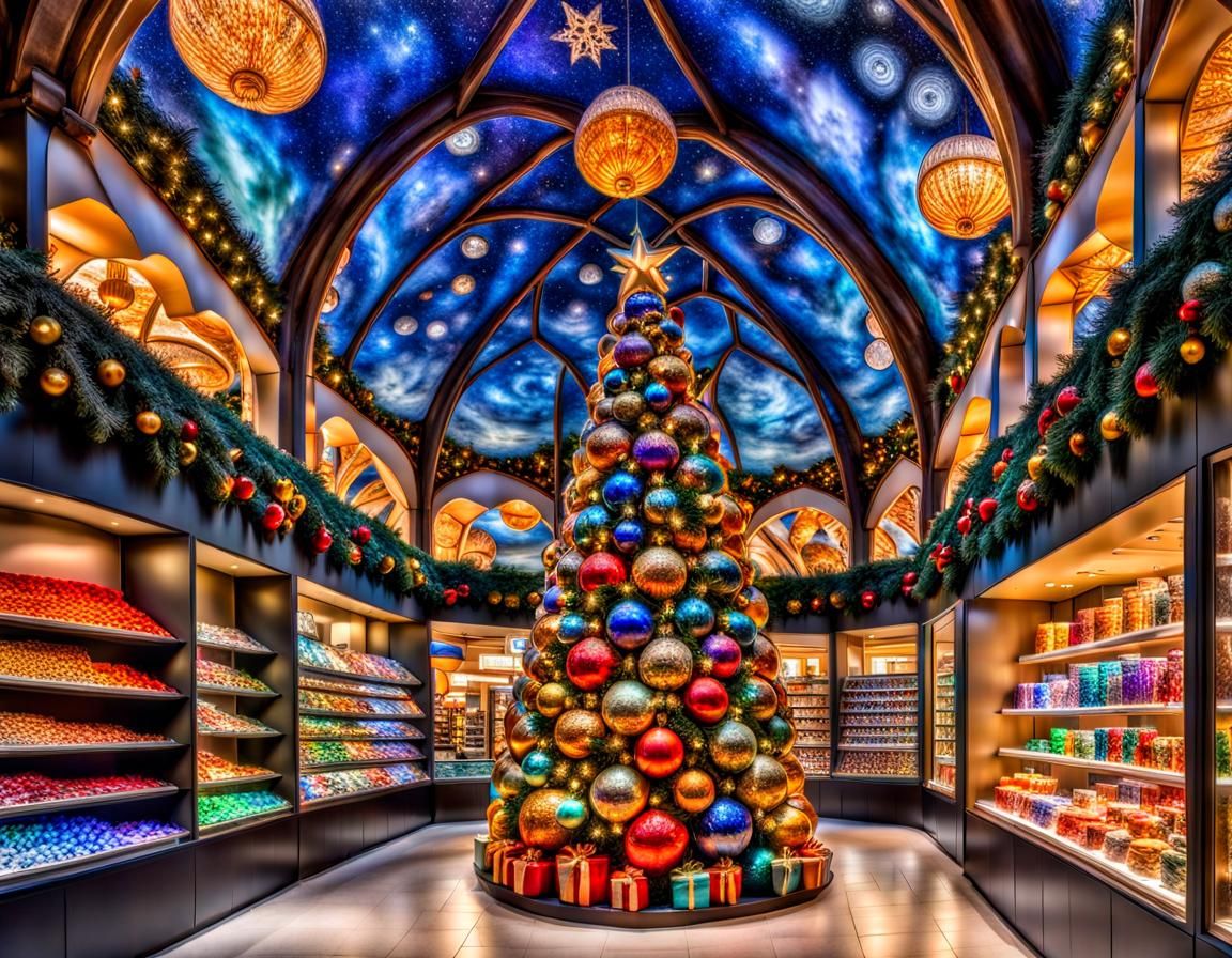 Christmas Store in Gaudi Style with Starry Sky
