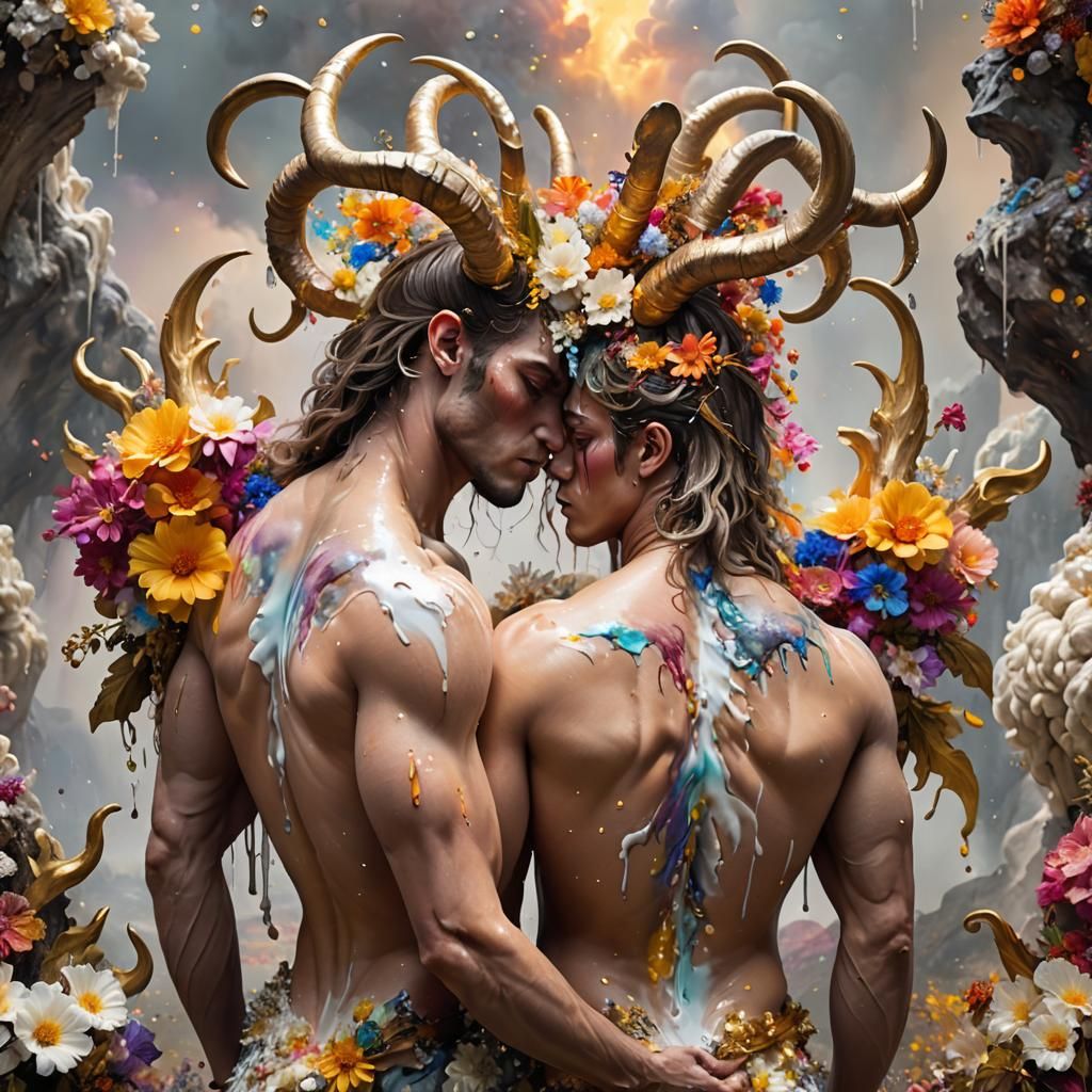 Hyperreal Fauns in Fantasy Garden with Dripping Cream