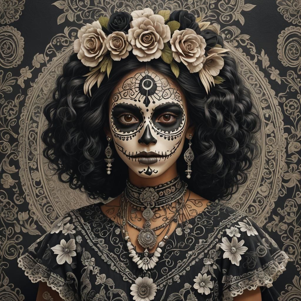 Hyperrealistic Catrina Portrait in Black and White