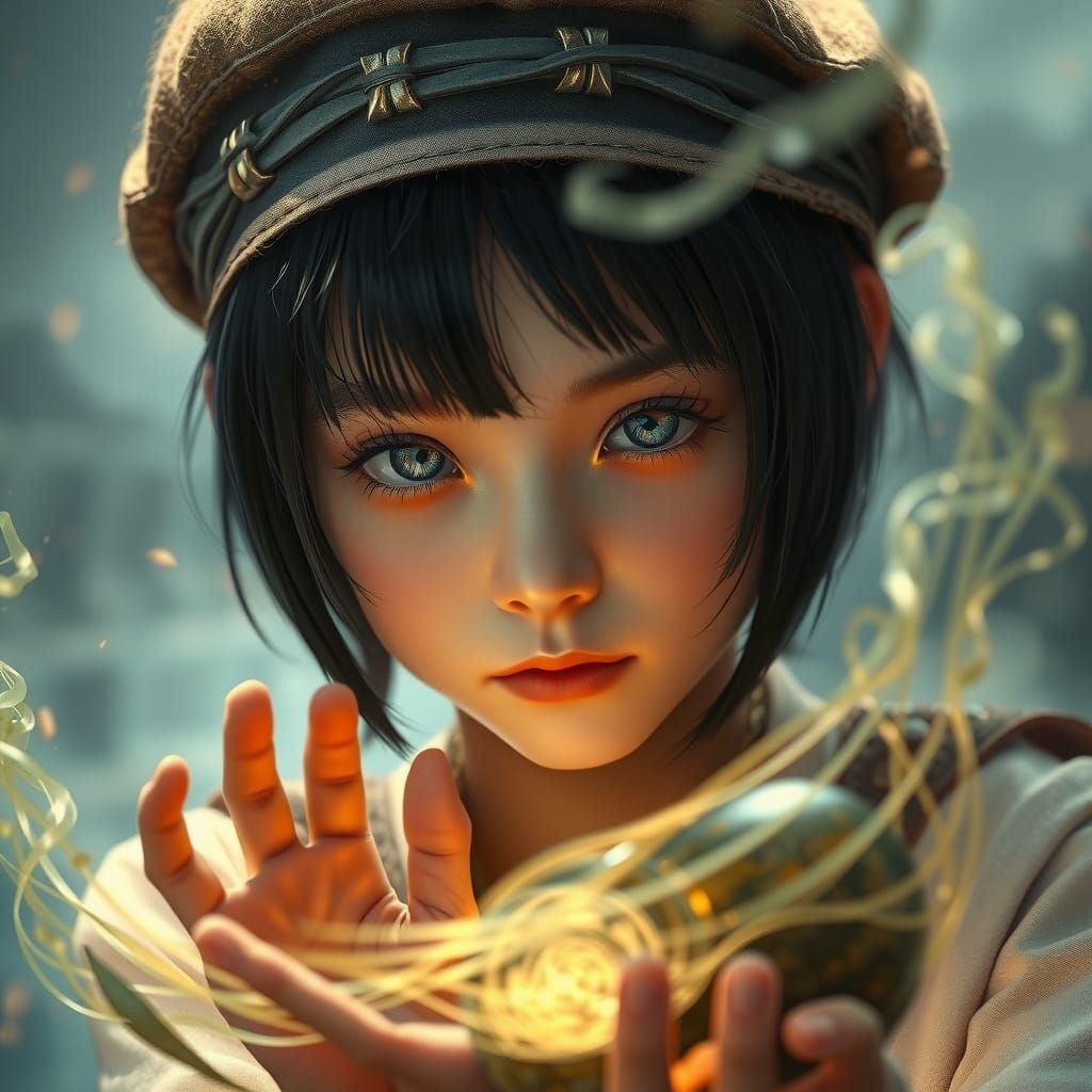 Ethereal Earthbender Girl in Mystical Landscape