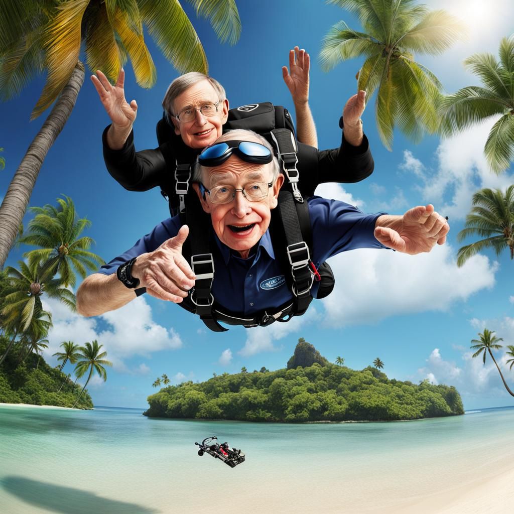 Stephen Hawking Skydiving onto Tropical Island