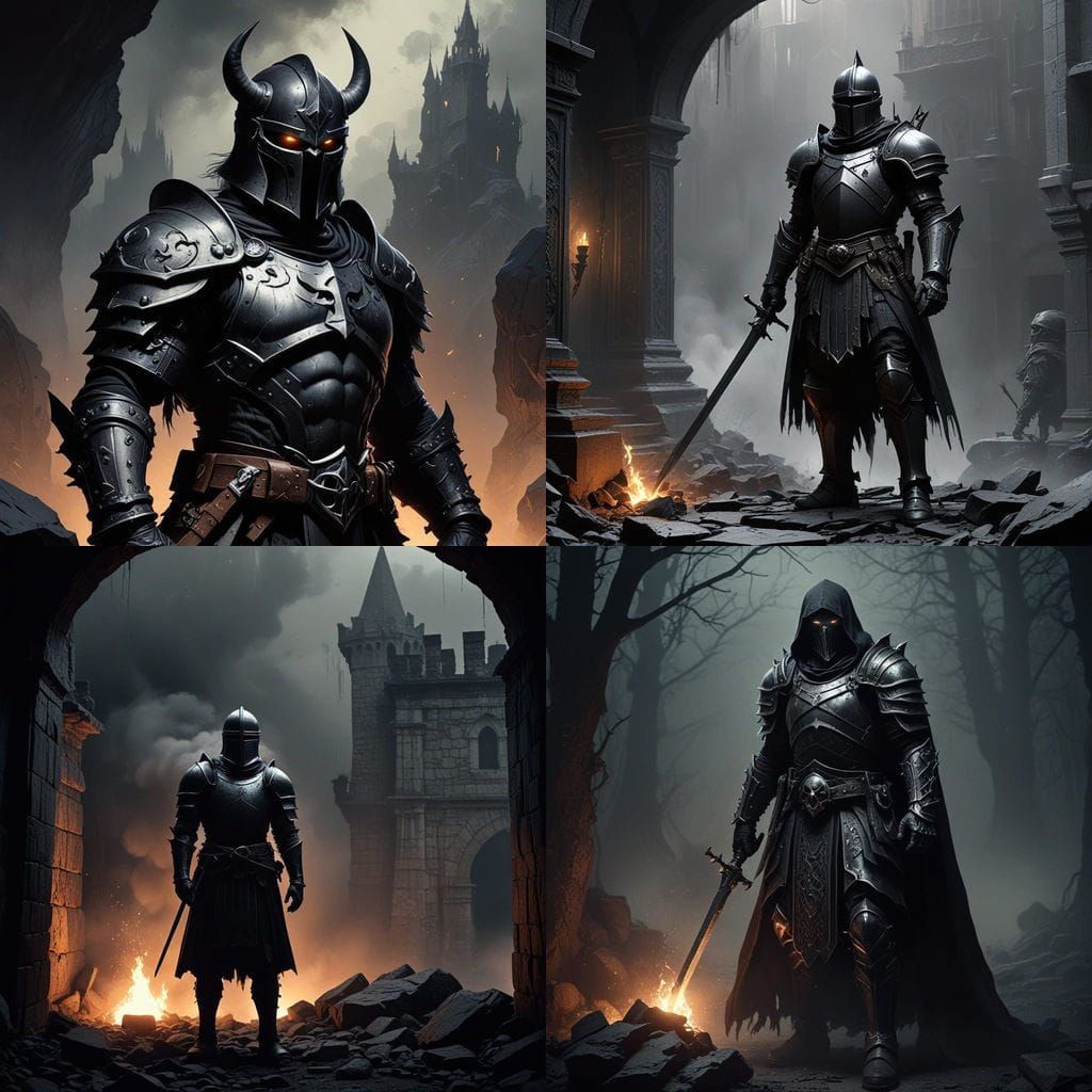 A Dark Storybook Knight in Black Armor