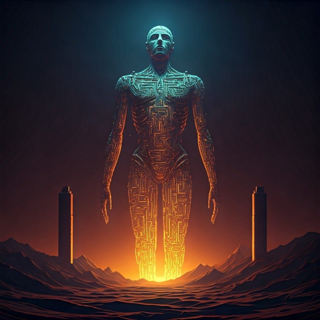 Ancient Futuristic Oracle in Digital Decay