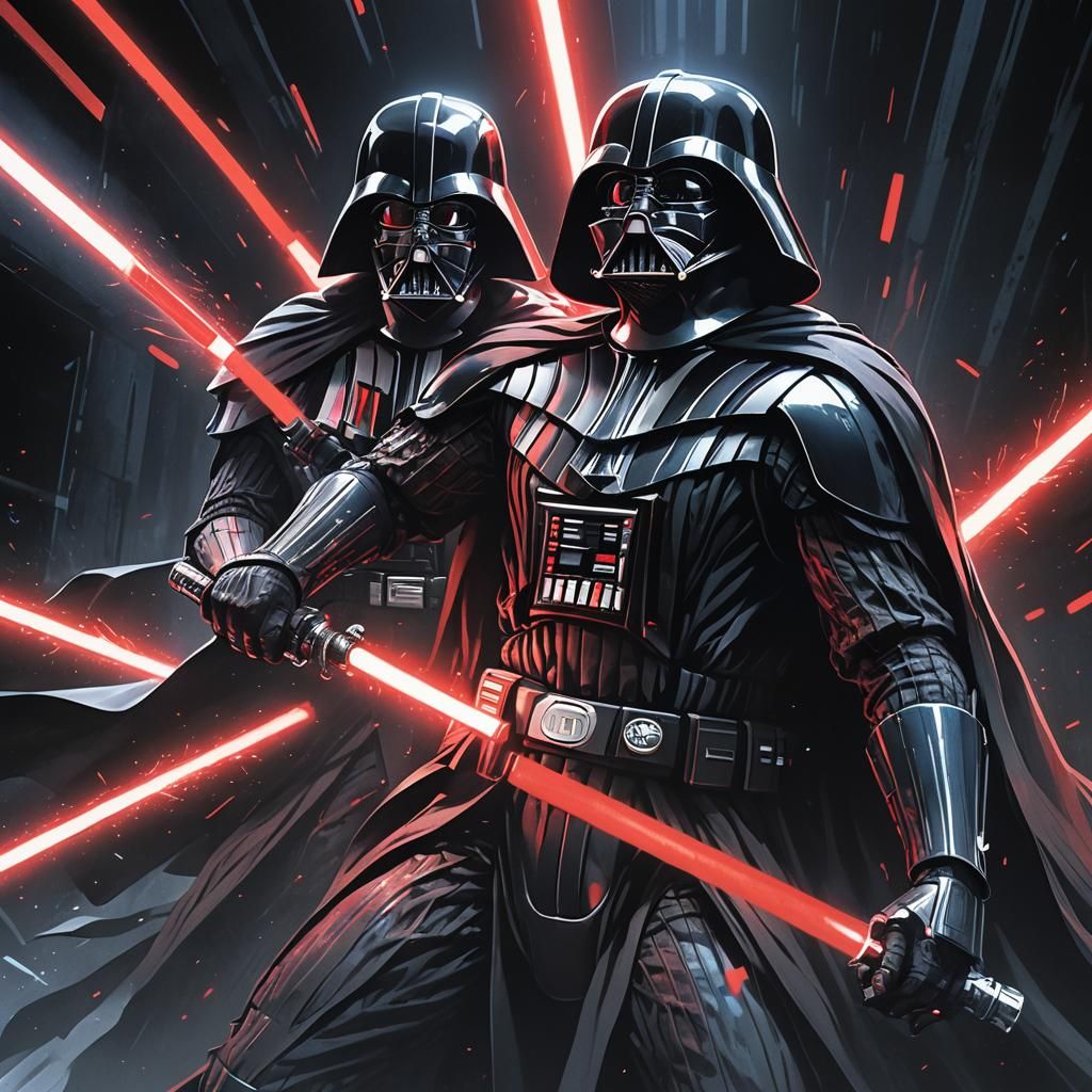 Darth Vader's Lightsaber Strike: Anime-Style Close-Up