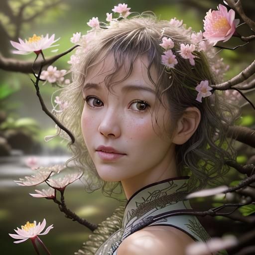 Japanese Garden Beauty with Plum Blossoms