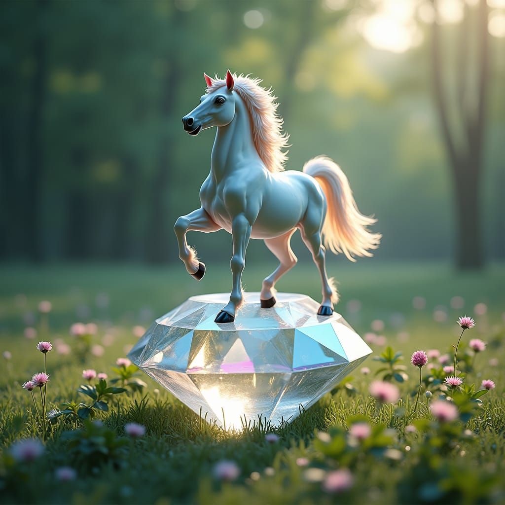 Majestic Stallion on Diamond, Surreal Landscape