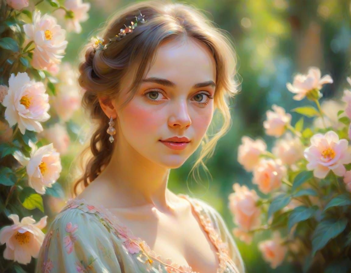 Impressionist Portrait of a Woman in Garden