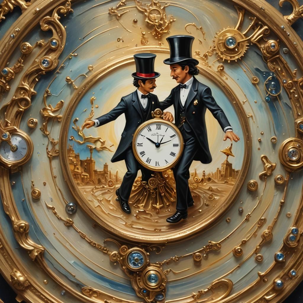 Dancing Couple on Watch Face in Surreal Steampunk Style