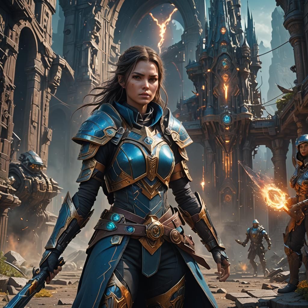 Futuristic Female Wizard Warrior in Detailed Matte Painting