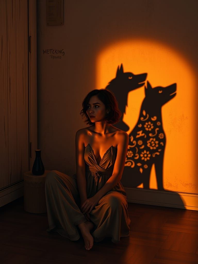 Whimsical Twilight Scene with Silhouetted Canine Companions