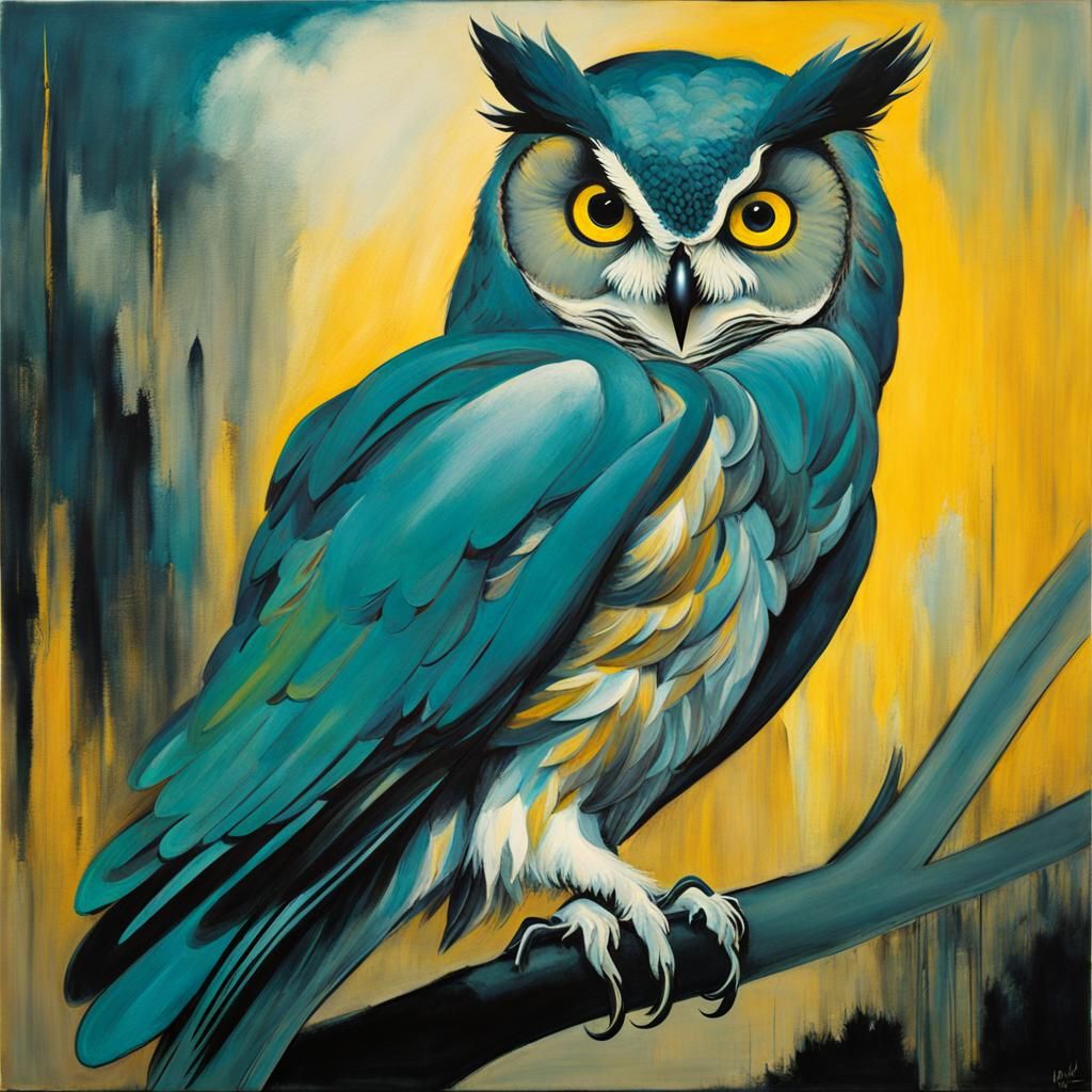 Haunting Owl at Night in Ukiyo-e Ink Wash Style