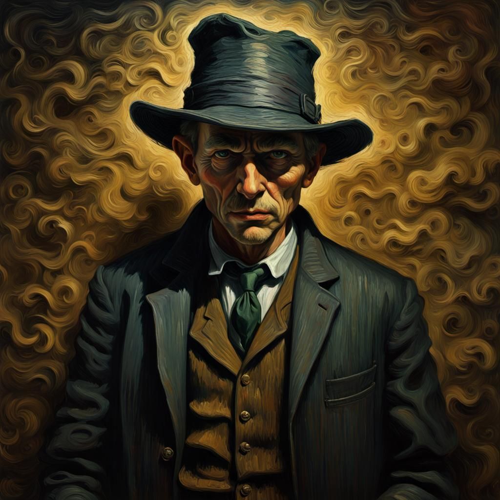 Grotesque Shadow Figure in Van Gogh Impressionist Style