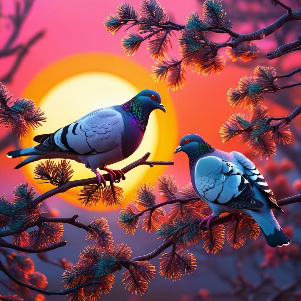 Pigeons in Candyland: A Folk Art Illustration