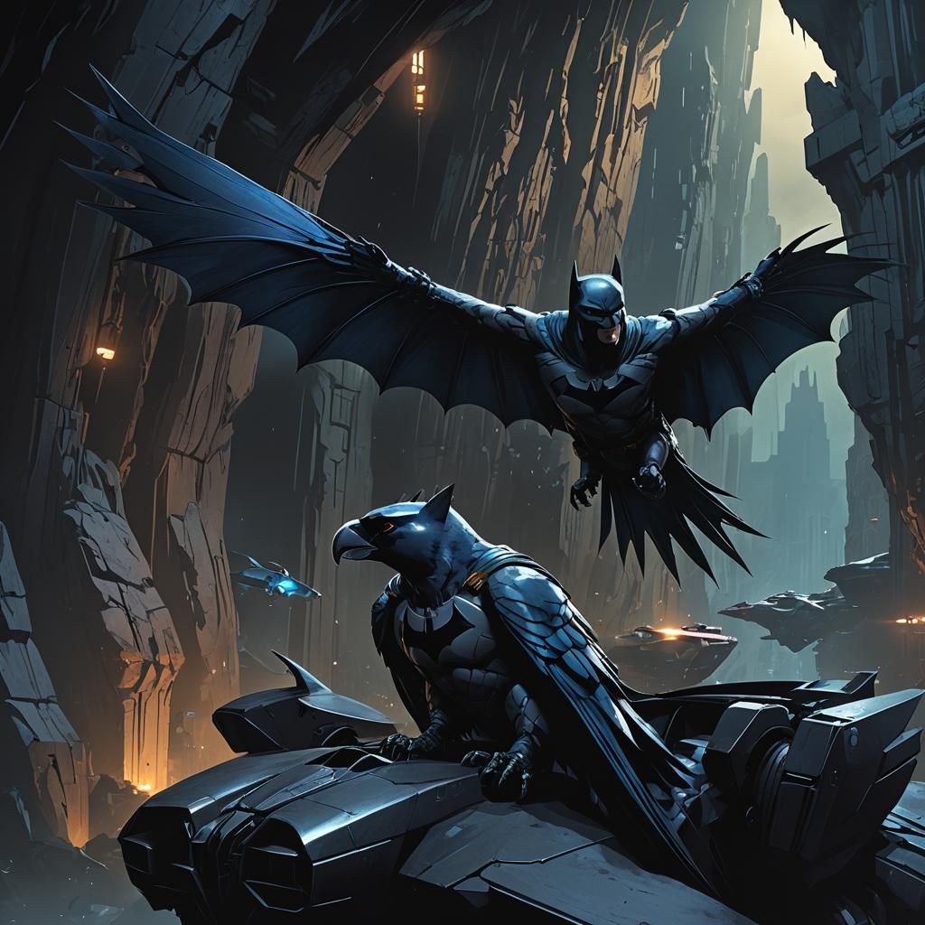 Batman's Parrot in Batcave: Gothic Digital Illustration