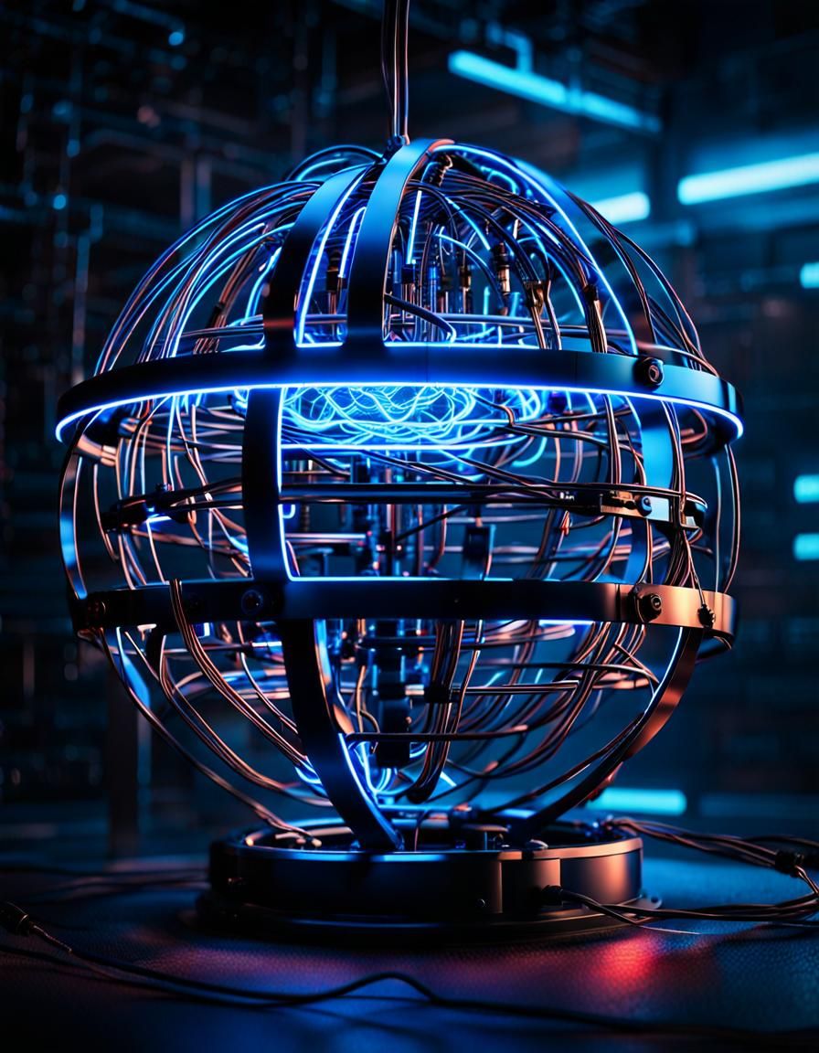 Cyberpunk Orb Lamp with Glowing Circuits