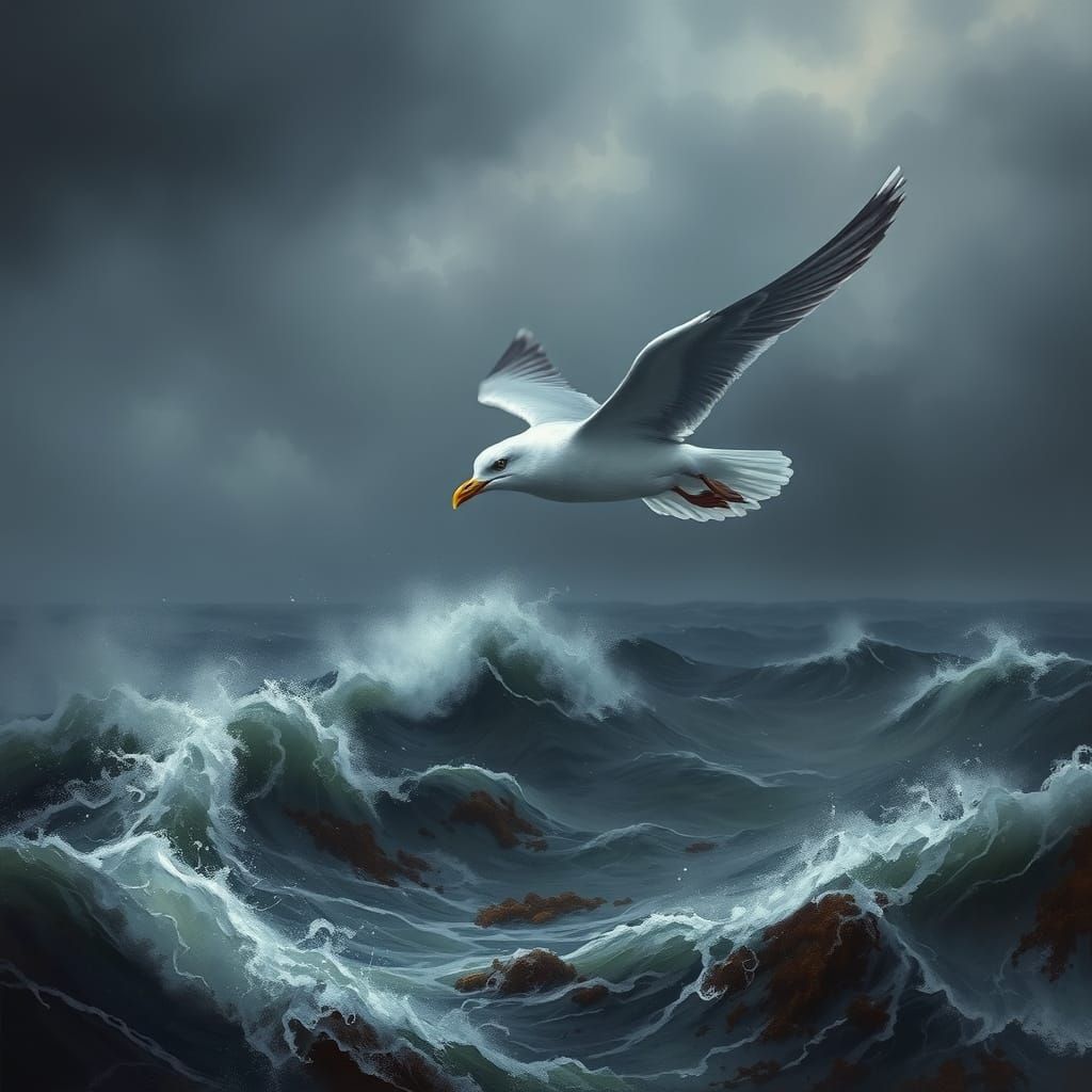 Majestic Seagull in Turbulent Stormy Waters