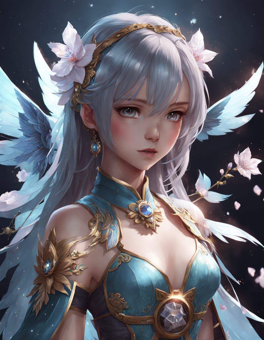 Anime Celestial Being with Crystal Flowers