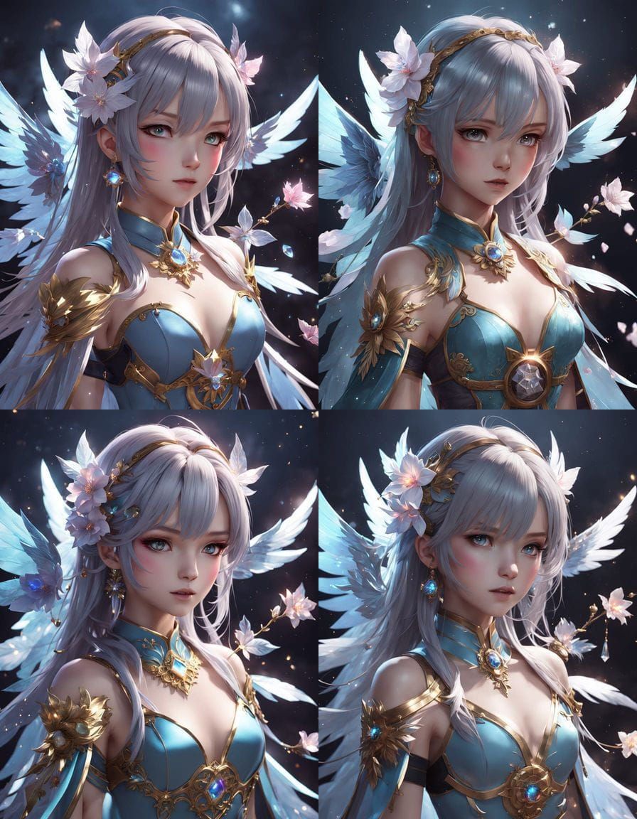 Anime Angel Descends with Crystal Flowers