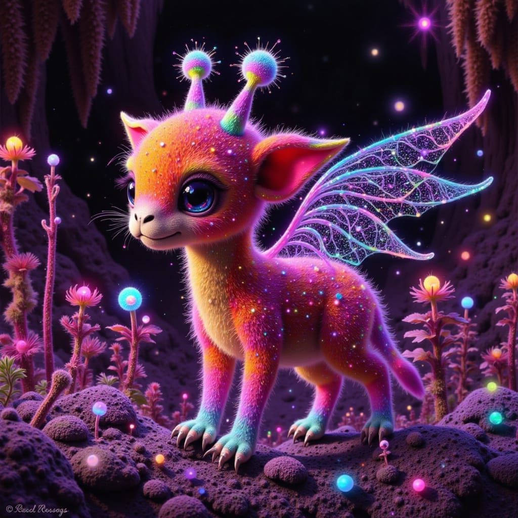 Iridescent Giraffe in Crystalline Cave, Digital Art