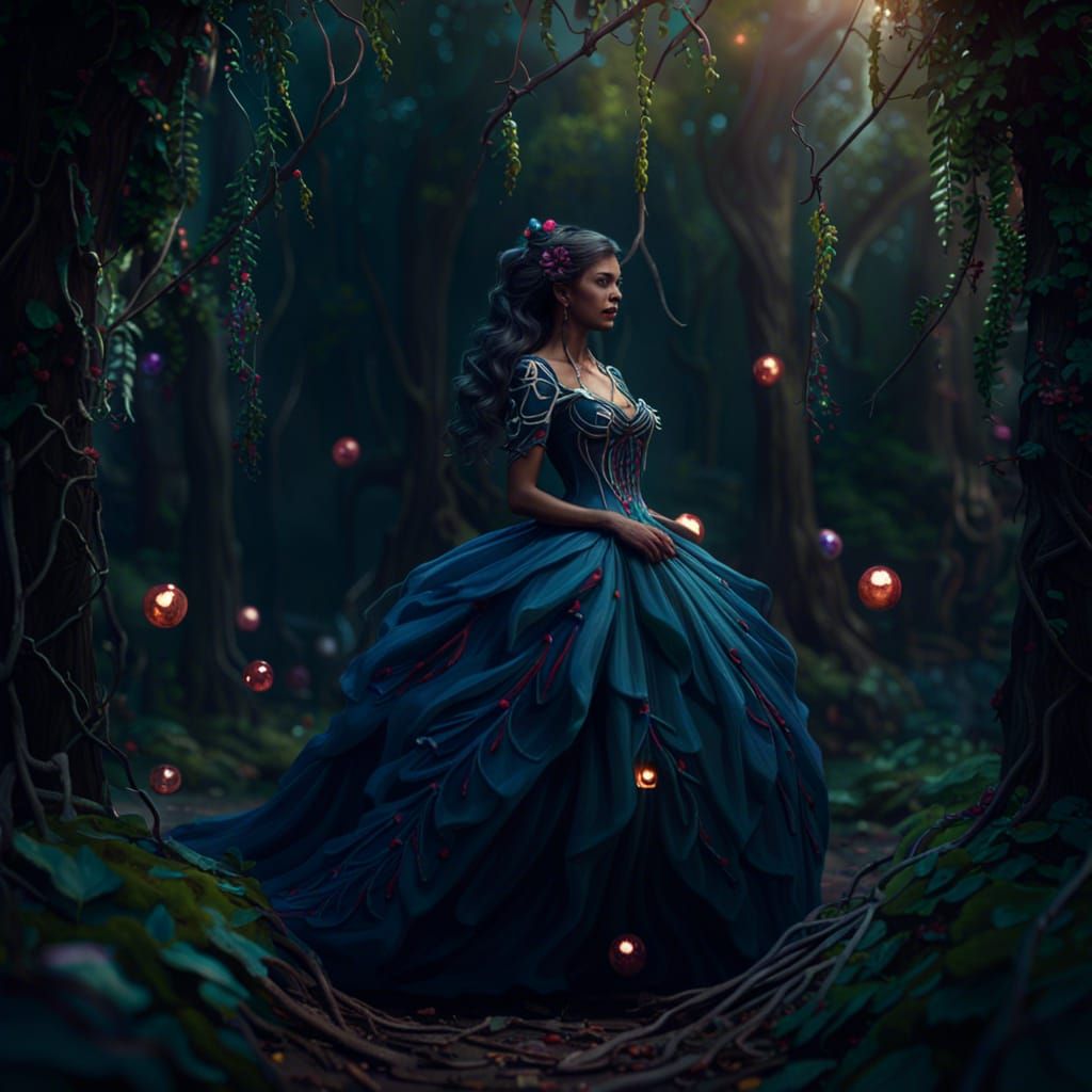 Fantasy Woman Dancing in Spooky Forest Art