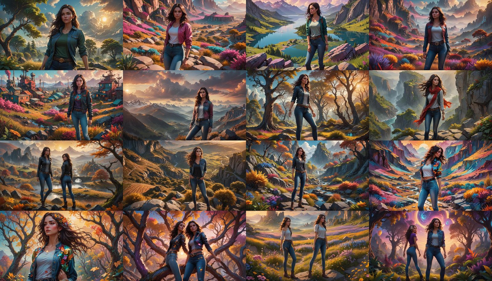 Brunette Girl in Colorful Landscape, Detailed Matte Painting