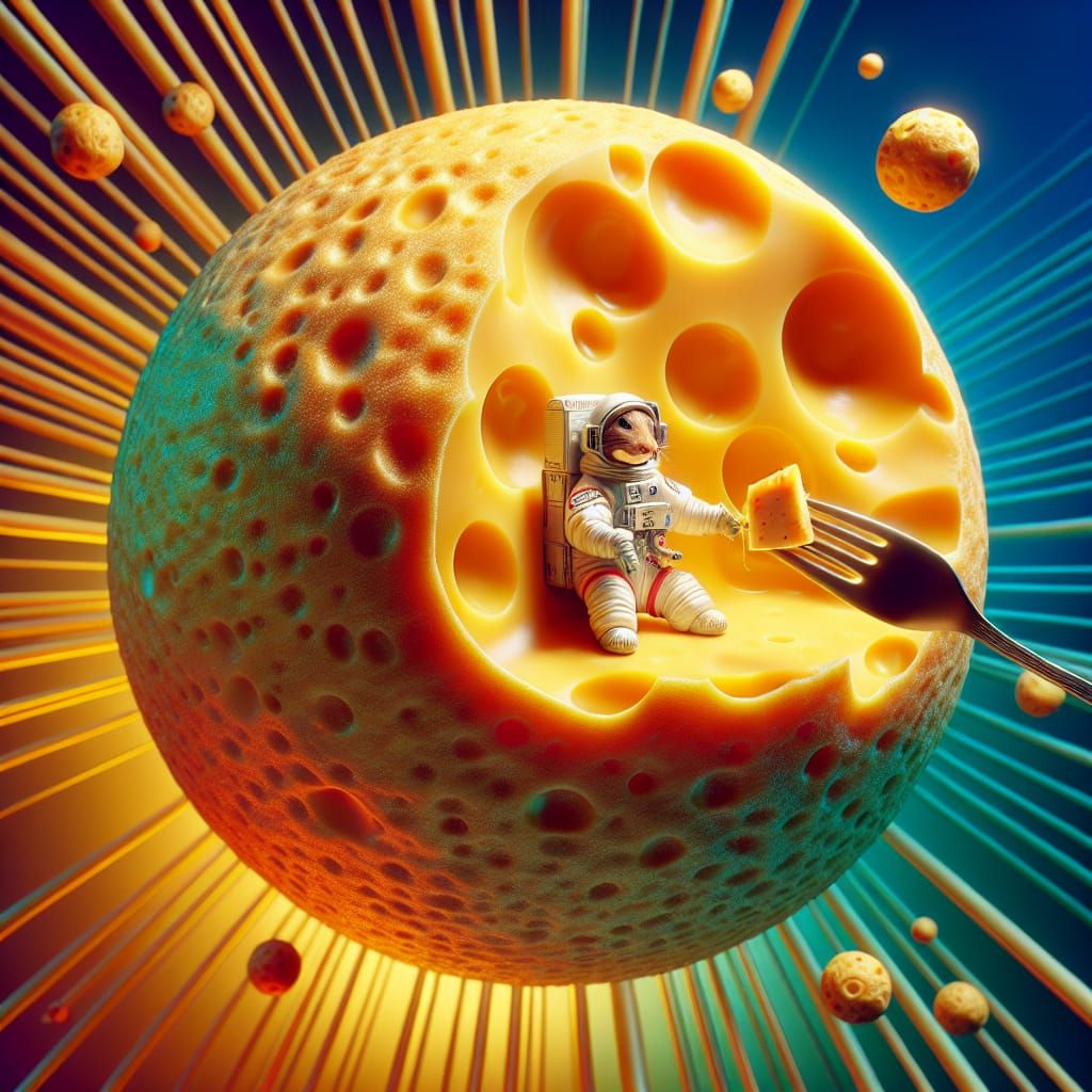 Cheese Moon with Astronaut Mouse in 3D Art Style