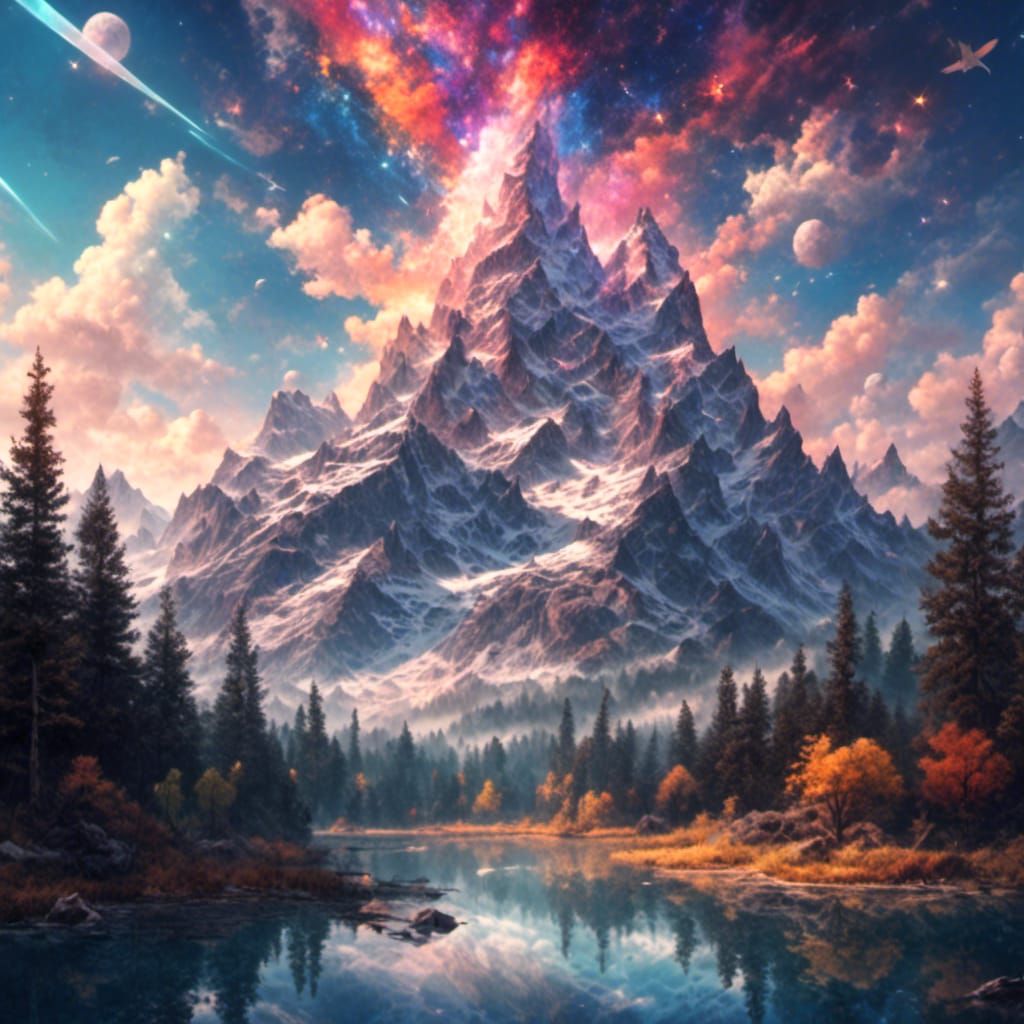 Grand Tetons Emerge in Space: Hyperrealistic Splash Art