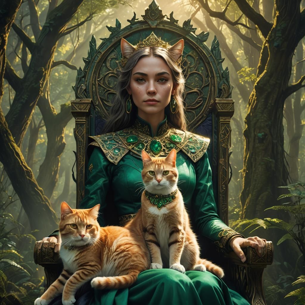 Mystical Cat Queen in Forest Concept Art