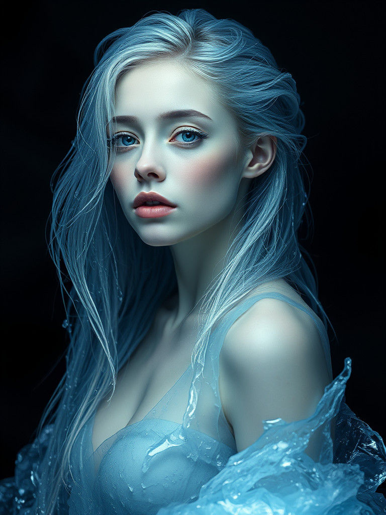 Ethereal Ice Woman Portrait in Digital Art