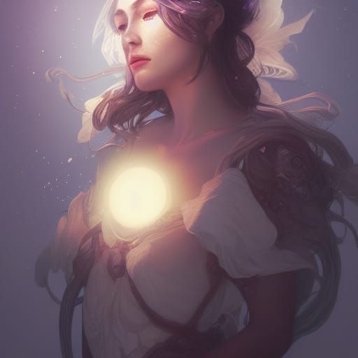 Detailed Moon Lady Portrait in Art Nouveau Style