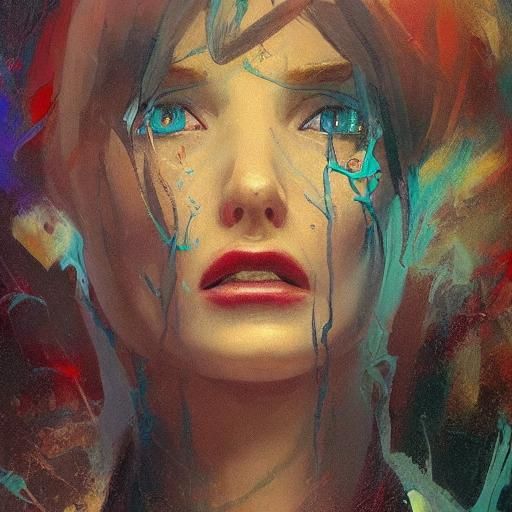 Sinister Red Glass High Heels, Neo-Impressionist Oil Paintin...