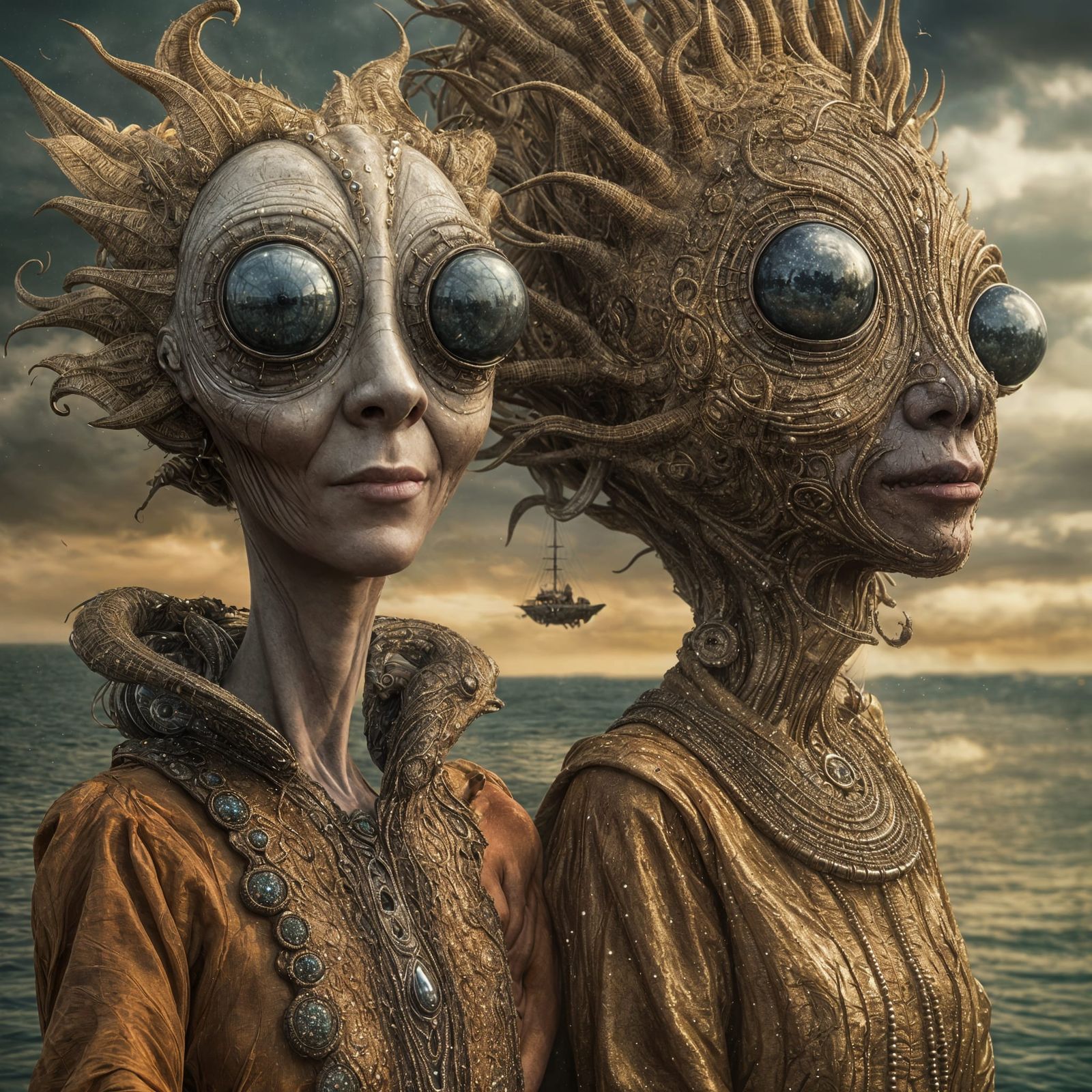 Alien People Sailing Powerboats in Surreal Photo